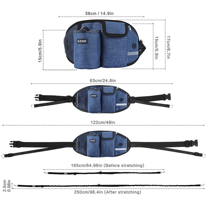 Dog walking leash waist bag in use