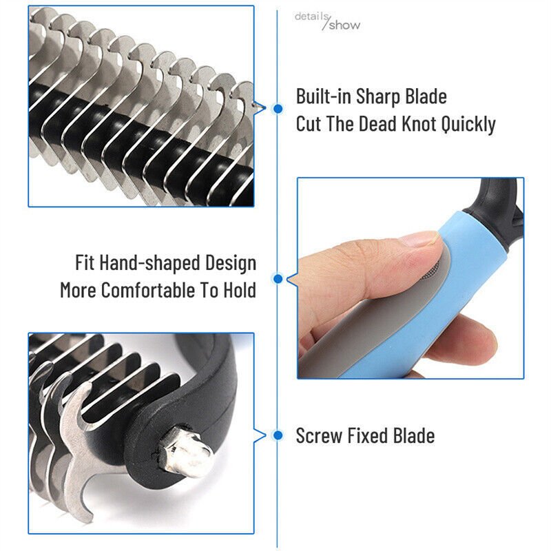 2-sided deshedding brush for dogs and cats