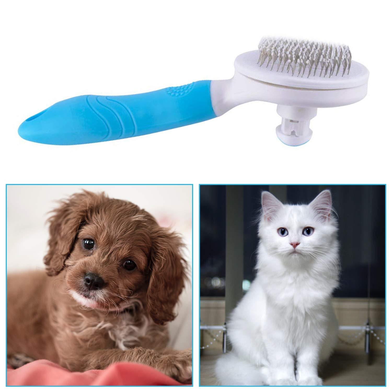 Self-cleaning slicker brush for dogs and cats